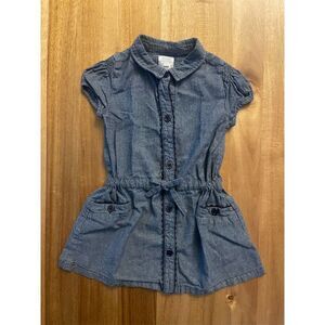 Jacadi Paris Girls' Blue Denim Knee Length Dress Size 3 Short Sleeve